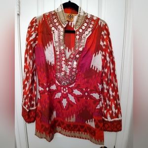 Tory Burch Embellished Red/Gold Tunic size 4